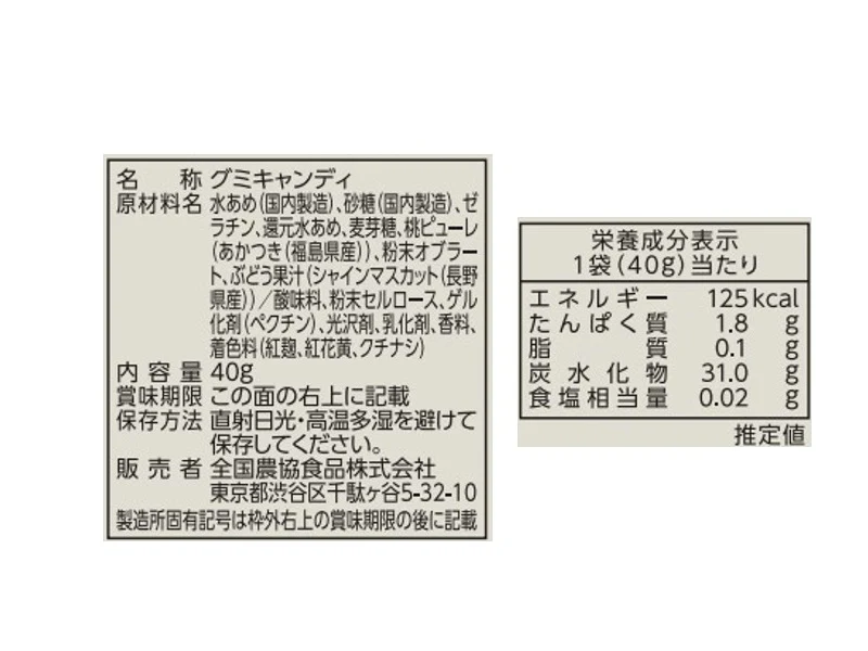 全国農協食品　ふるーじょんグミ　４０ｇ - Image 2